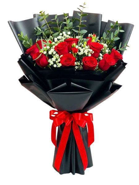 Red Roses Bouquet Black Korean Paper