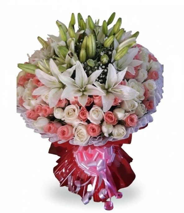 Premium White Lilies & Pink Roses Bouquet