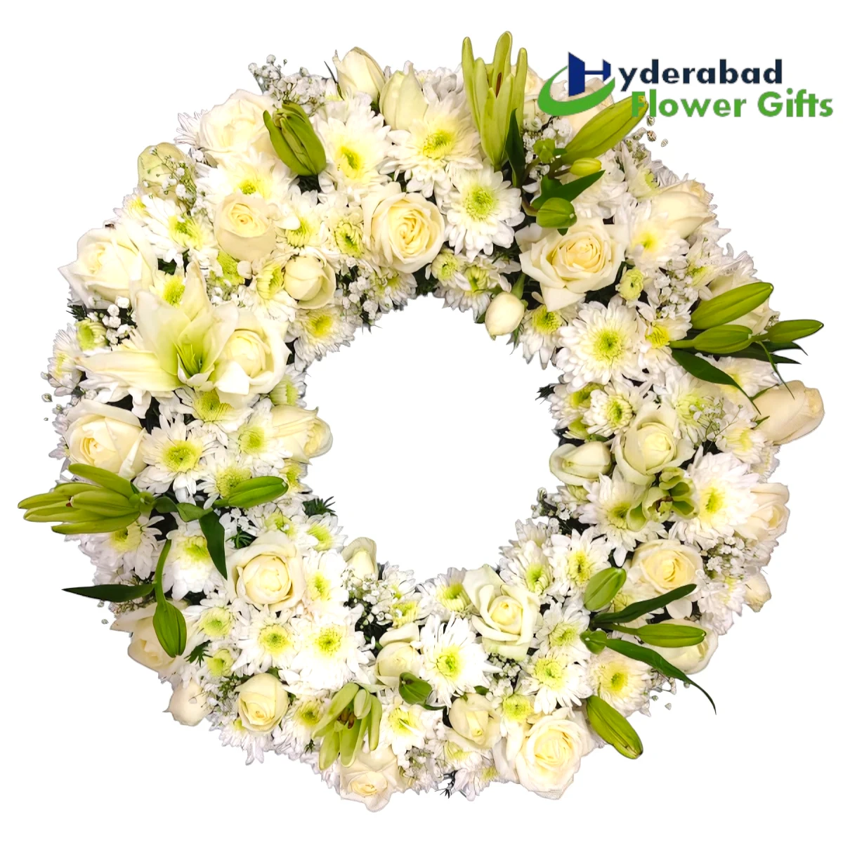 Premium White Rose n Lily Floral Wreath