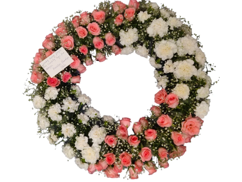 Premium Pink Roses & White Carnations Flower Wreath