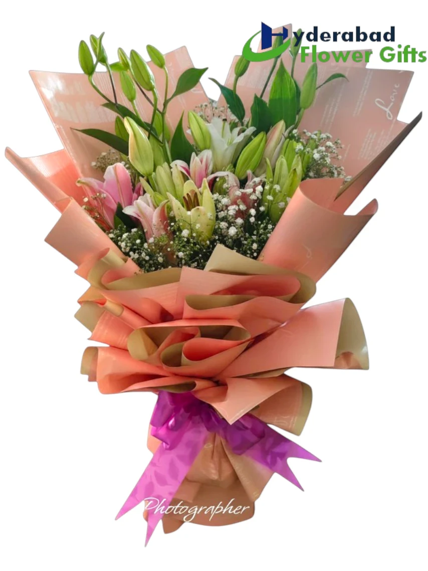 Blush Elegance Premium Pink & White Lily Bouquet